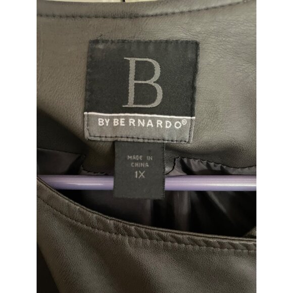 Bernardo Women's Gray Faux Leather Moto Jacket Zipper Pockets Size 1X Fits XL 14 - Picture 12 of 15